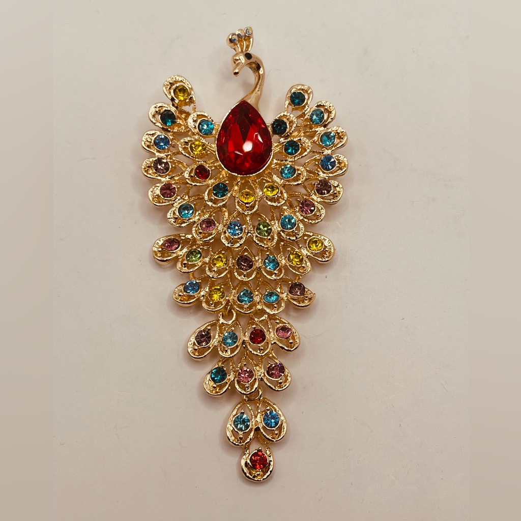 Antique Peacock Brooch With Secure Closure For Dresses Coats And Scarves